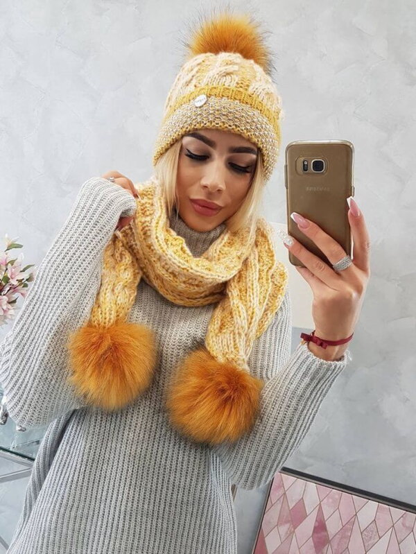 Dámský set čepice + šál K122 hořčice Dámský set čepice + šál K122 hořčice