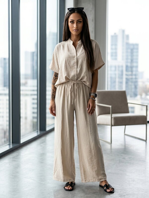 Dámský vzdušný komplet s volnými nohavicemi