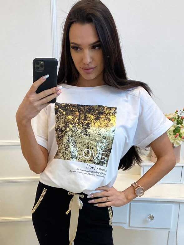 Krátká tričková mikina CROP TOP LOVE MFY bílé Krátká tričková mikina CROP TOP LOVE MFY bílé