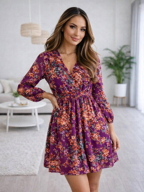 Dámské šaty s květinovým vzorem fialové 