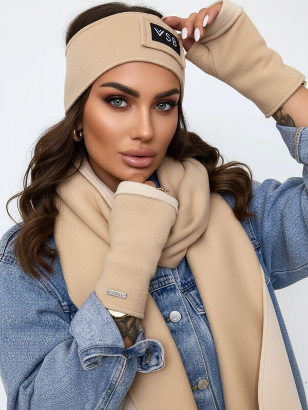 Teplákový VSB set šála + čelenka + rukavice tělová