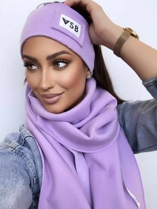 Luxusní teplákový VSB set šála + čelenka lila fialová