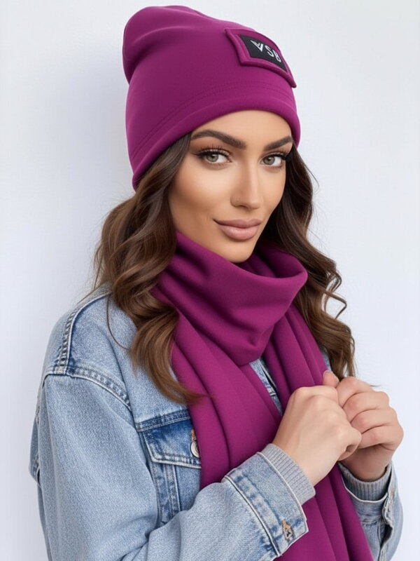 Luxusní teplákový VSB set šála + čepice švestková