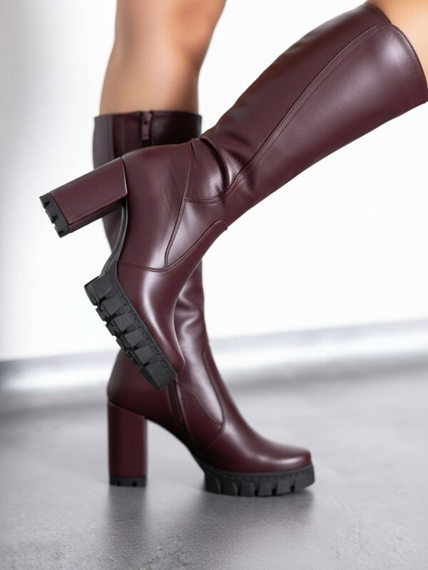 Bordové čižmy na opätku z pravej kože LOTTA - bordo 
