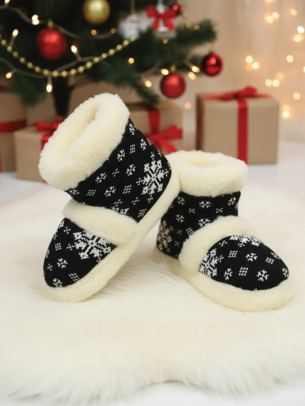 Úžasné papuče z ovčí vlny model 47- vysoké černé