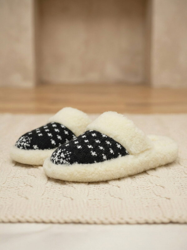 Úžasné papuče z ovčí vlny model 63 vločka černá