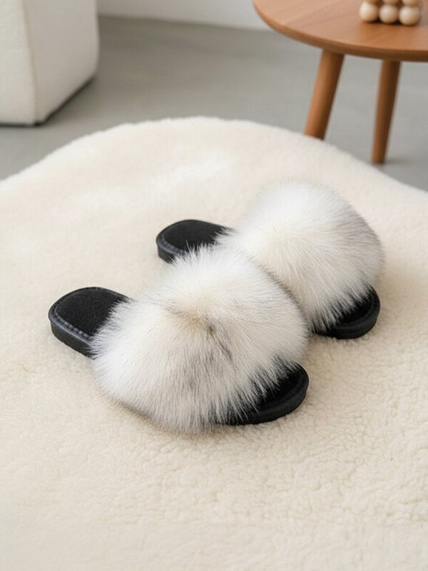 Dámské huňaté papuče s kožíškem Model 106 bílo-černé