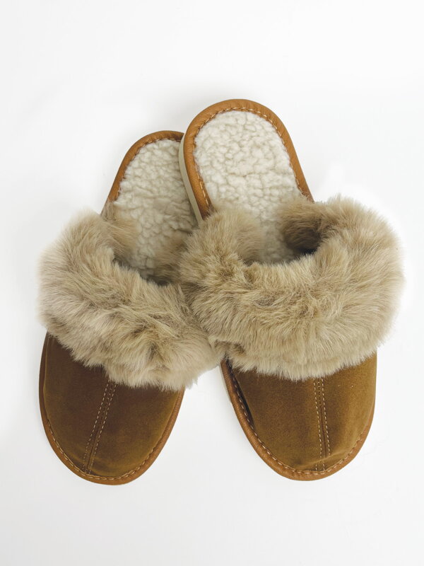 Dámské papuče z broušené kůže model 111 hnědé